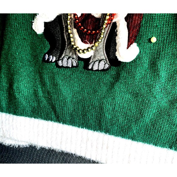 Holiday Time Ugly Sweater Womens Large Green Christmas Holiday French Bulldog - Picture 5 of 10
